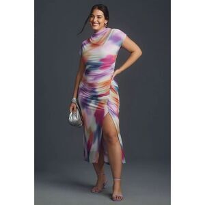 NWT Anthropology The Maya Ruched Cowl-Neck Dress: Mesh Edition